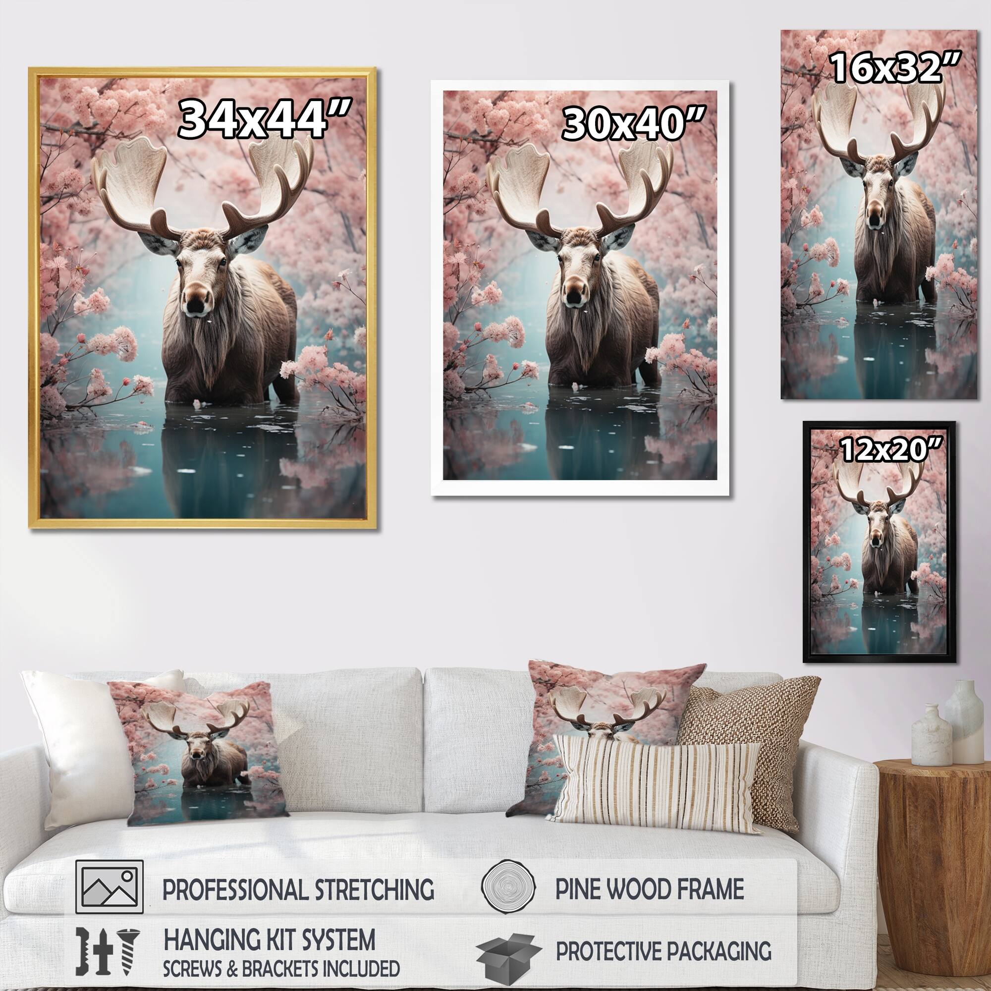 Designart "Pink Moose Spring Awakening II" Moose Framed Canvas Art